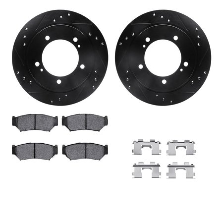 DYNAMIC FRICTION CO 8312-47039, Rotors-Drilled, Slotted-BLK w/ 3000 Series Ceramic Brake Pads incl. Hardware, Zinc Coat 8312-47039